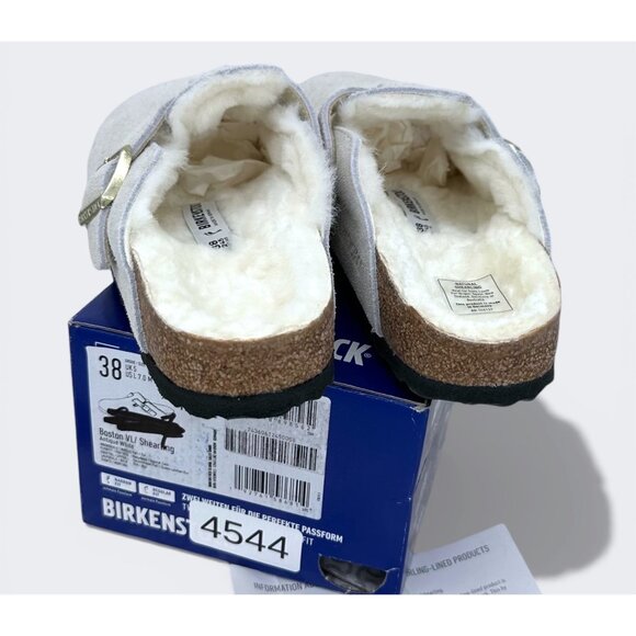 Birkenstock Boston Shearling Suede Clogs Antique White EU 38 Fur Lined - Picture 11 of 16
